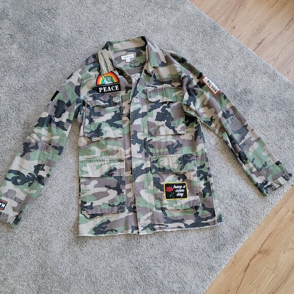 UNISEX Rail Camo Military Patch Jacket - Picture 2 of 6